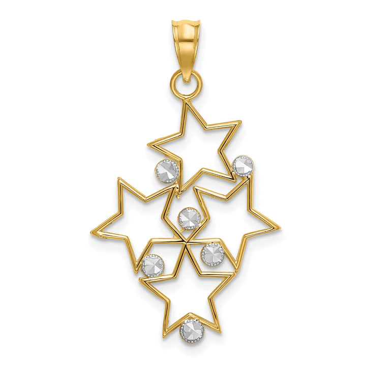 14K Yellow Gold White Rhodium Open Back PolishedDiamond Cut Finish Star Cluster Charm Pendant