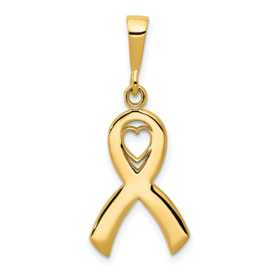 14k Yellow Gold Textured Polished Finish Heart Design In Awareness Ribbion Charm Pendant at $ 127.09 only from Jewelryshopping.com