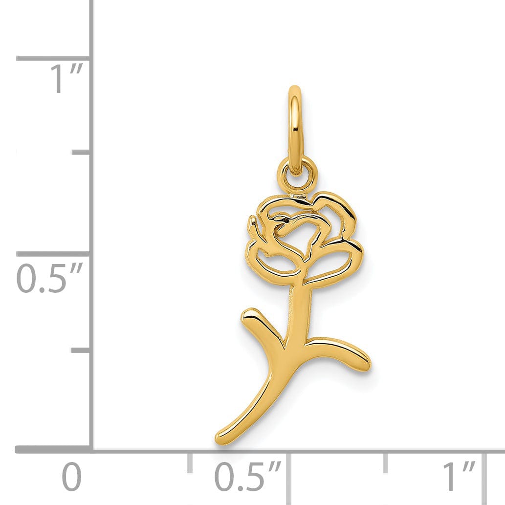 14k Yellow Gold Solid Textured Back Polished Finish Rose Charm Pendant
