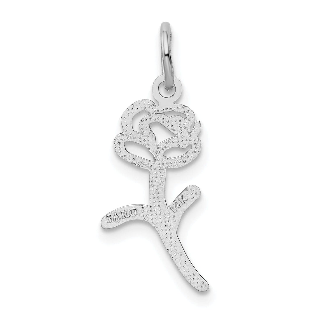 14k White Gold Solid Textured Back Polished Finish Rose Charm Pendant