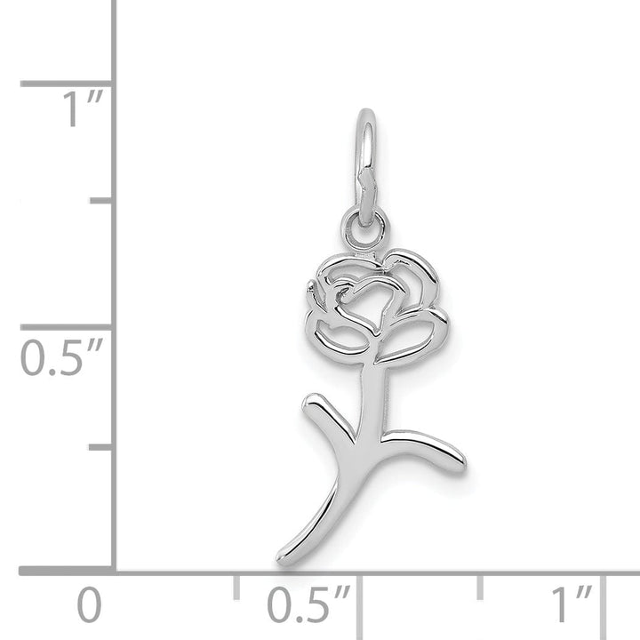 14k White Gold Solid Textured Back Polished Finish Rose Charm Pendant