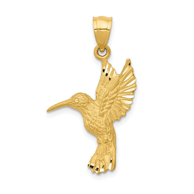 14K Yellow Gold Solid Textured Brushed Diamond Cut Finish Flying Hummingbird Design Charm Pendant at $ 146.83 only from Jewelryshopping.com