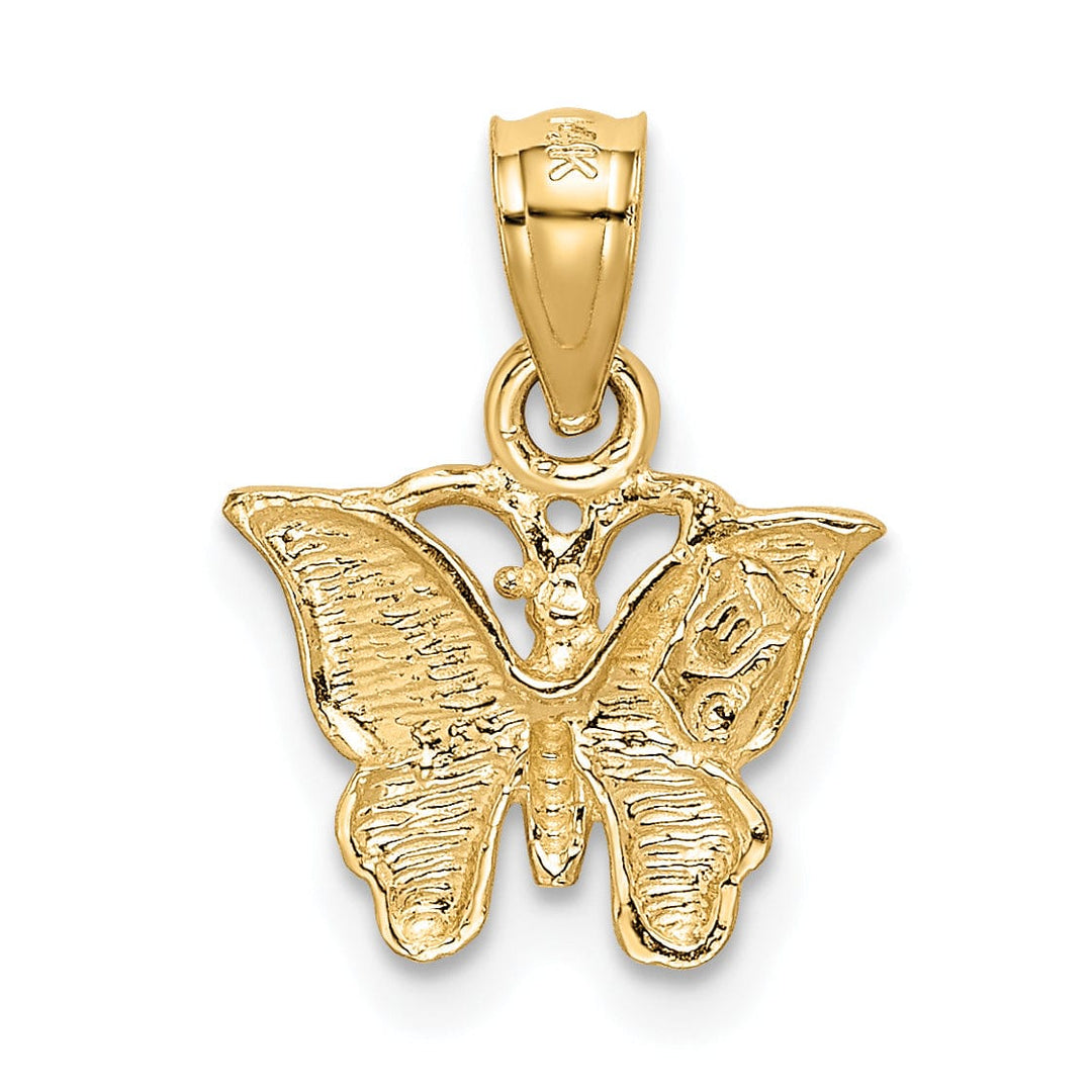 14K Yellow Gold Brushed Casted Textured Back Diamond-cut Solid Polished Finish Butterfly Charm Pendant