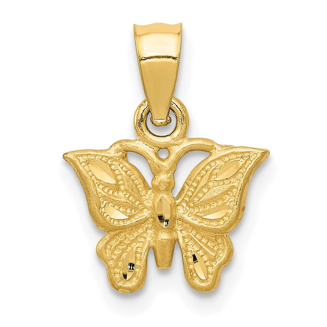 14K Yellow Gold Brushed Casted Textured Back Diamond-cut Solid Polished Finish Butterfly Charm Pendant