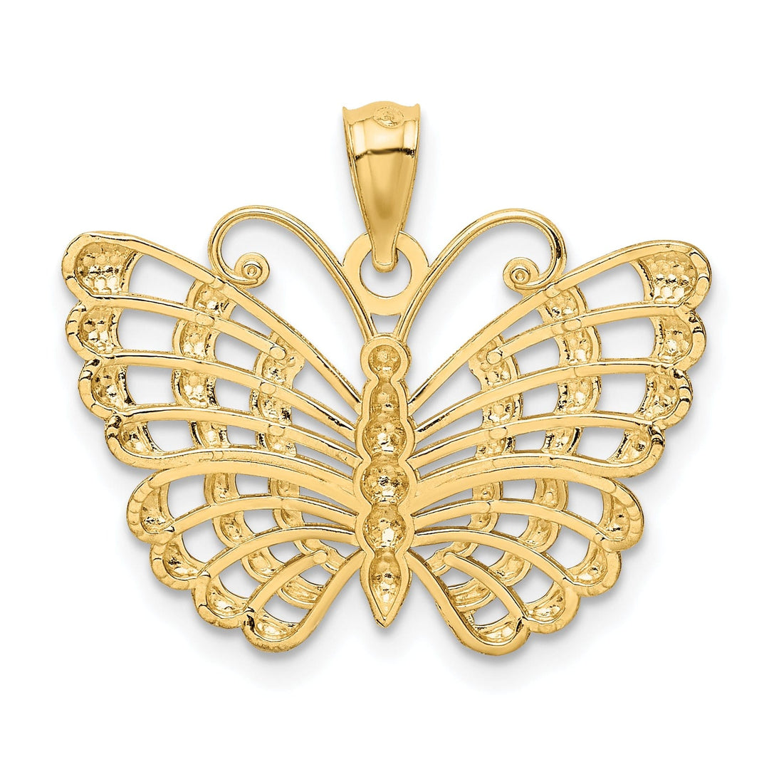 14k Two-tone Gold Casted Open Back Solid Polished Finish Diamond-cut Butterfly Charm Pendant