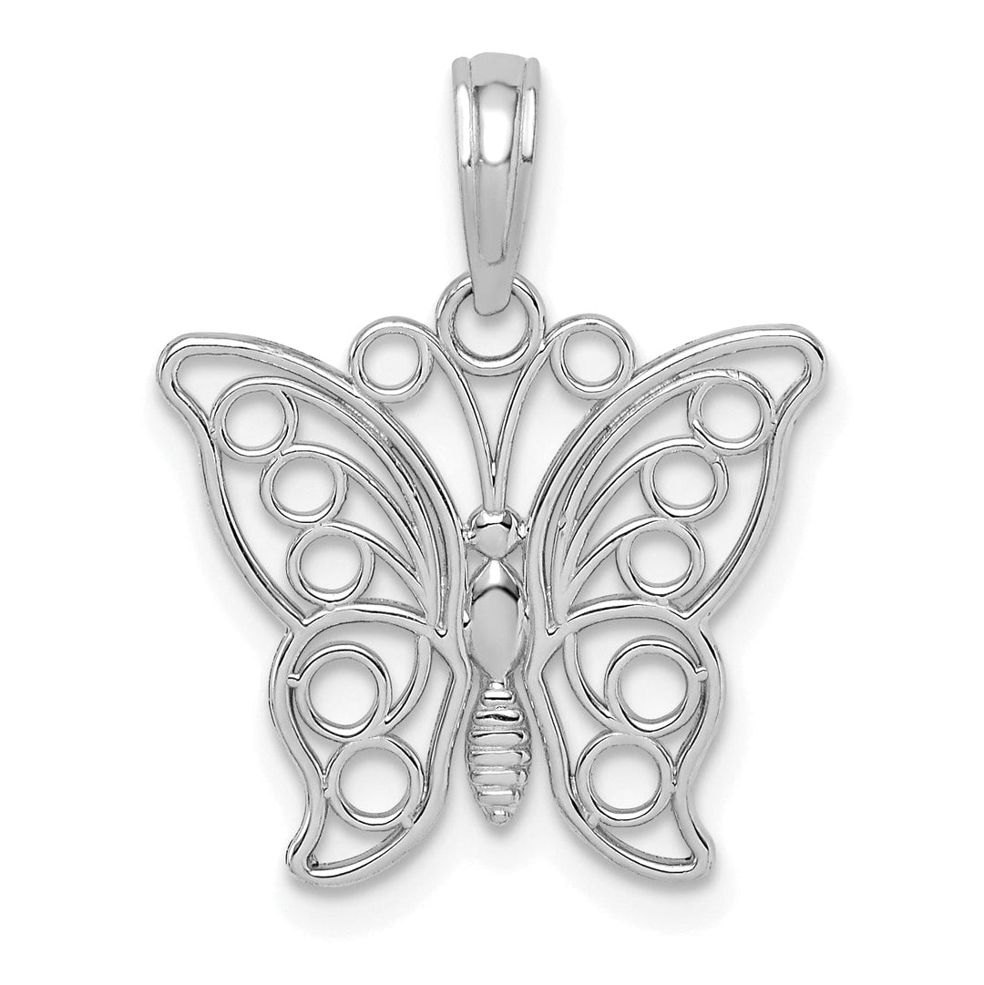 14K White Gold Casted Open Back Filigree Solid Polished Finish Cut-out Butterfly Large Charm Pendant