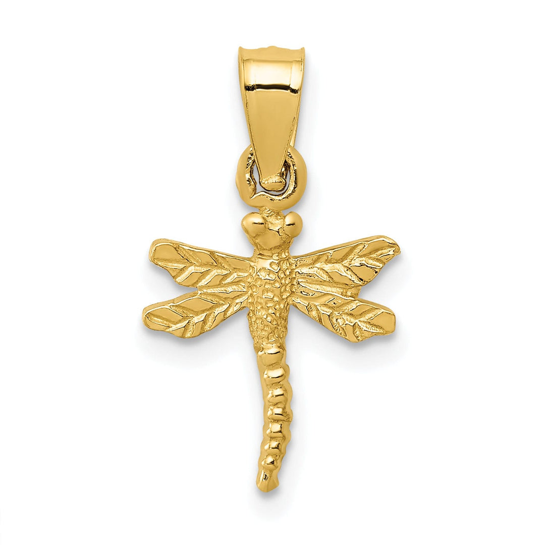 14k Yellow Gold Solid Open Back Textured Polished Finish Dragonfly Charm Pendant