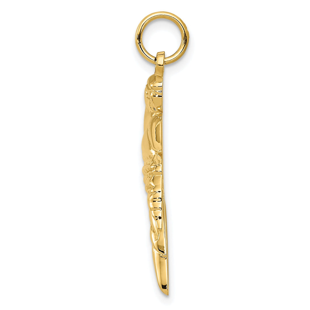 14k Yellow Gold Textured Polished Finish Concave ShapeParrot Bird Charm Pendant