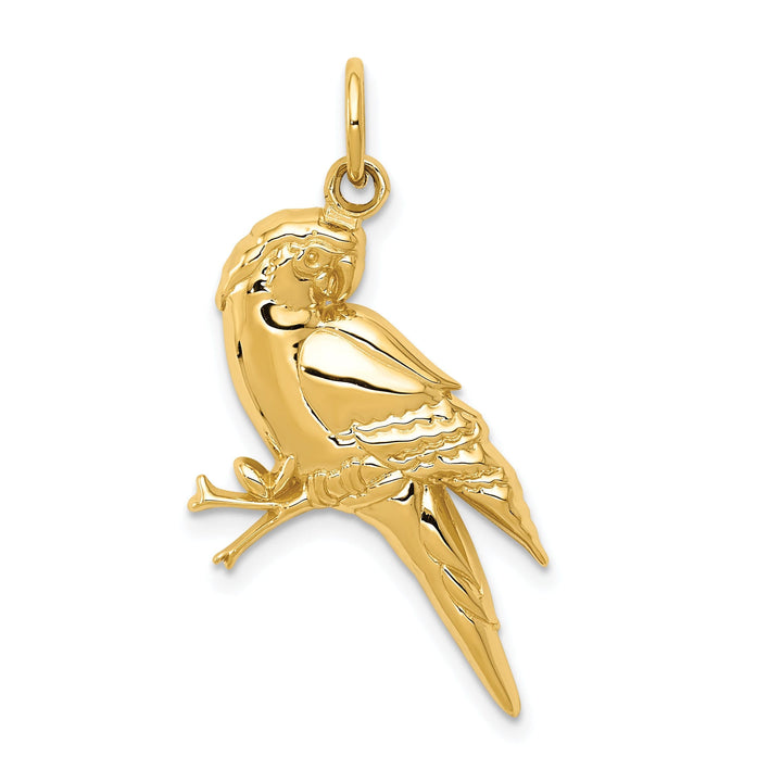 14k Yellow Gold Textured Polished Finish Concave ShapeParrot Bird Charm Pendant