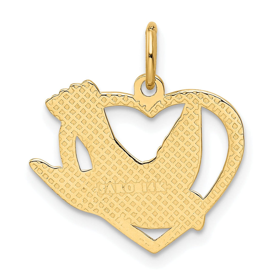 14k Yellow Gold Textured Polished Finish Heart Design Dove Bird Sign Of Peace Charm Pendent