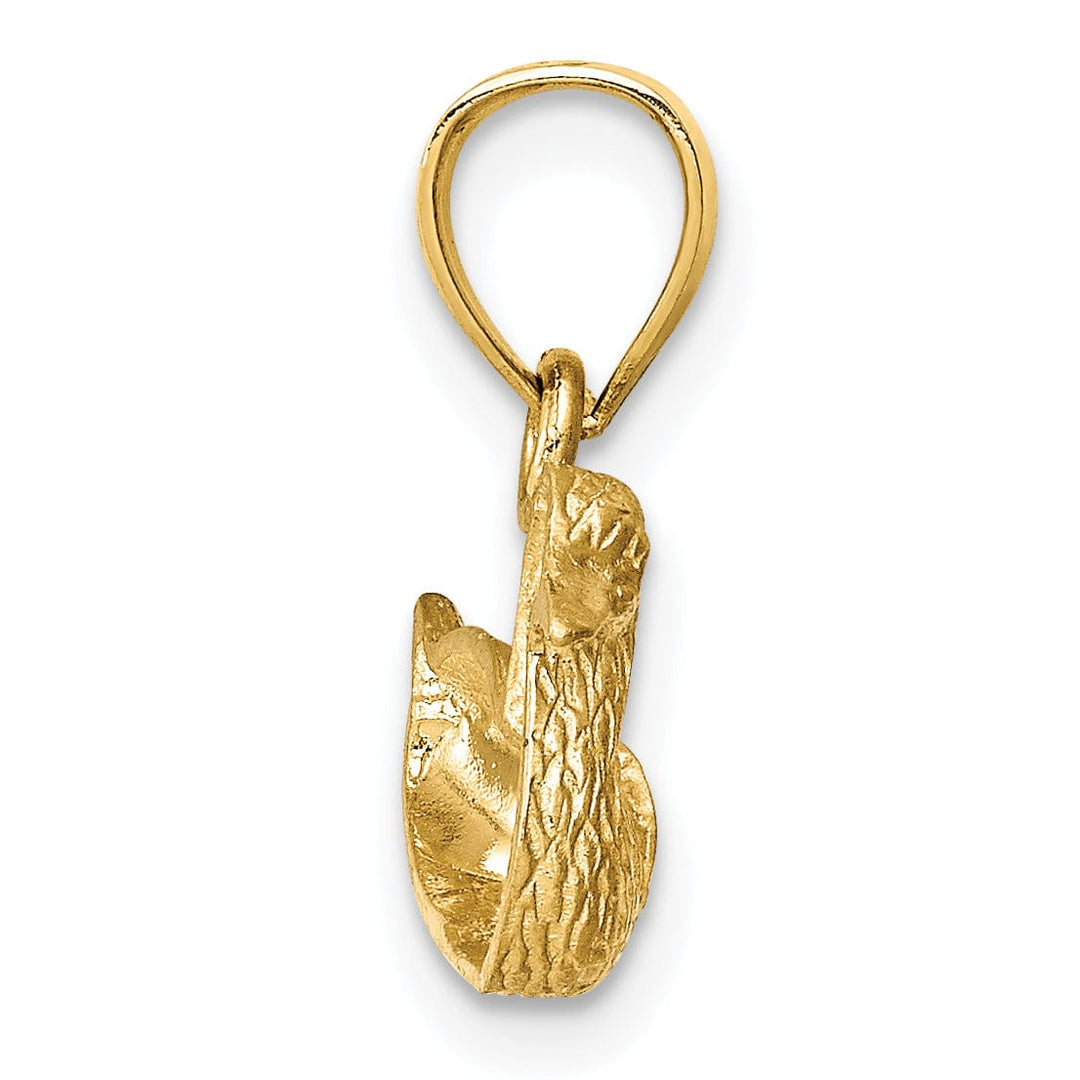 14K Yellow Gold Solid Polished Diamond Cut Concave Shape Duck Charm Pendant