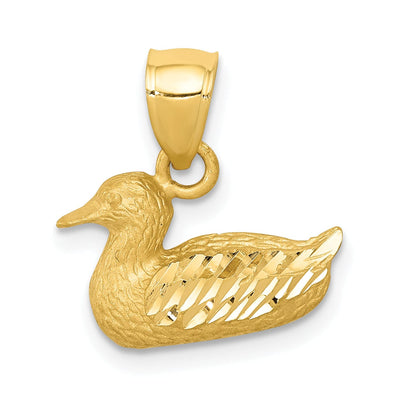 14K Yellow Gold Solid Polished Diamond Cut Concave Shape Duck Charm Pendant