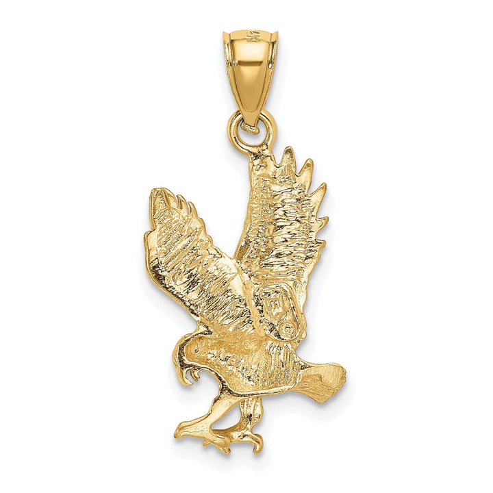 14K Yellow Gold Textured Satin Diamond Cut Finish Mens Eagle Design Charm Pendant