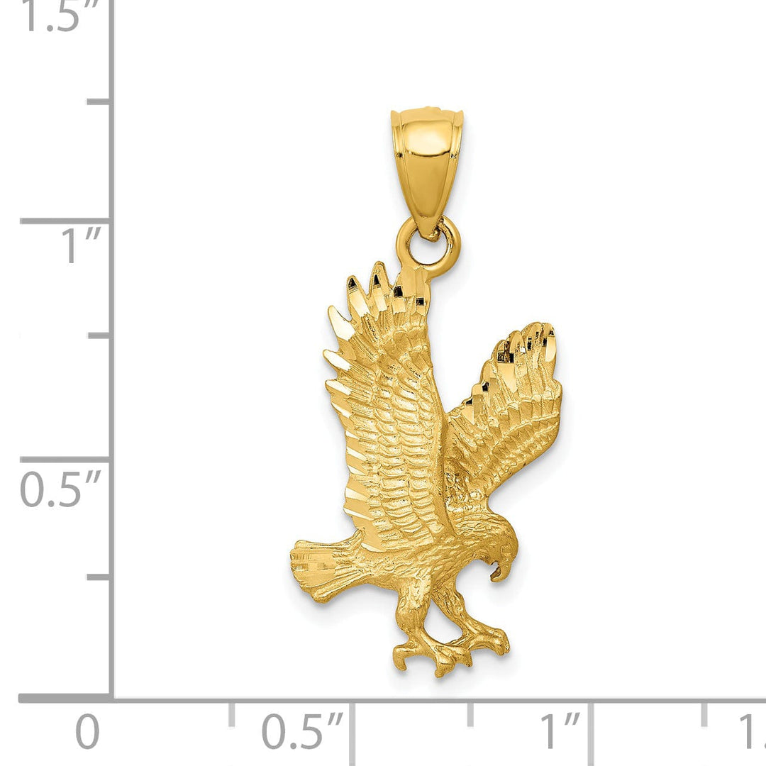 14K Yellow Gold Textured Satin Diamond Cut Finish Mens Eagle Design Charm Pendant
