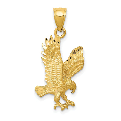 14K Yellow Gold Textured Satin Diamond Cut Finish Mens Eagle Design Charm Pendant