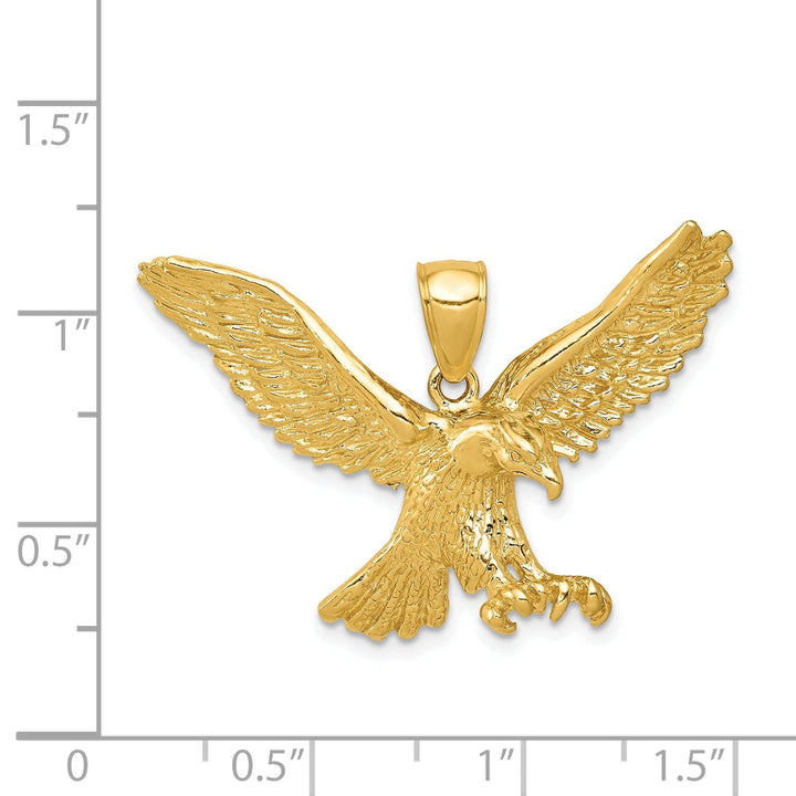 14k Yellow Gold Textured Polished Finish Open Back Solid Mens Eagle Charm Pendant