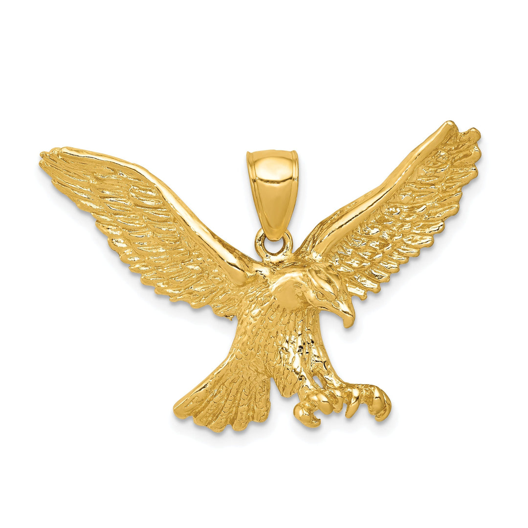 14k Yellow Gold Textured Polished Finish Open Back Solid Mens Eagle Charm Pendant