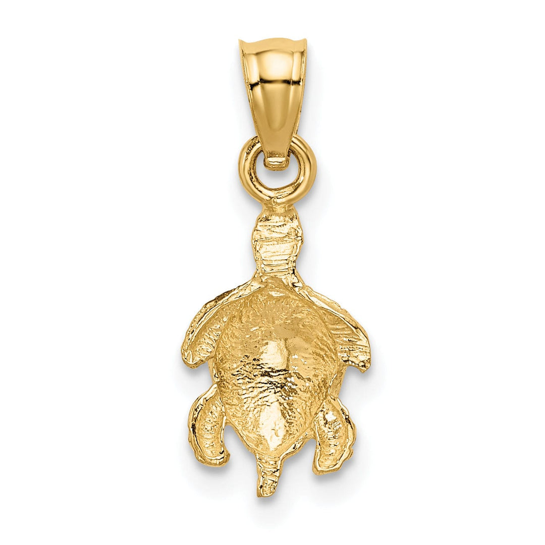 14k Yellow Gold Solid Polished Finish Casted Open Back Diamond-cut Turtle Charm Pendant