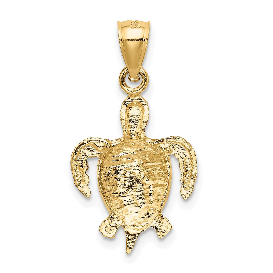 14k Yellow Gold Solid Casted Textured Polished Finish Men's Turtle Charm Pendant
