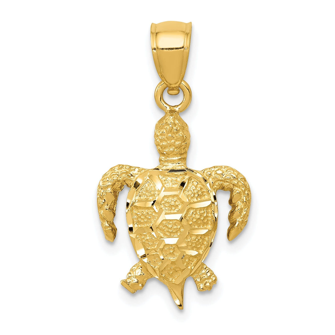 14k Yellow Gold Solid Casted Textured Polished Finish Men's Turtle Charm Pendant