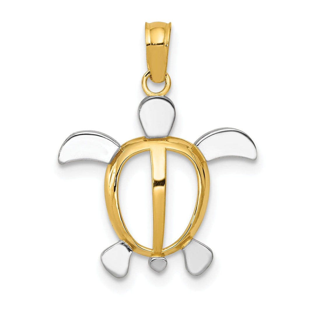 14K Yellow Gold and Rhodium Solid Polished Finish Open Back Casted Men's Sea Turtle Charm Pendant