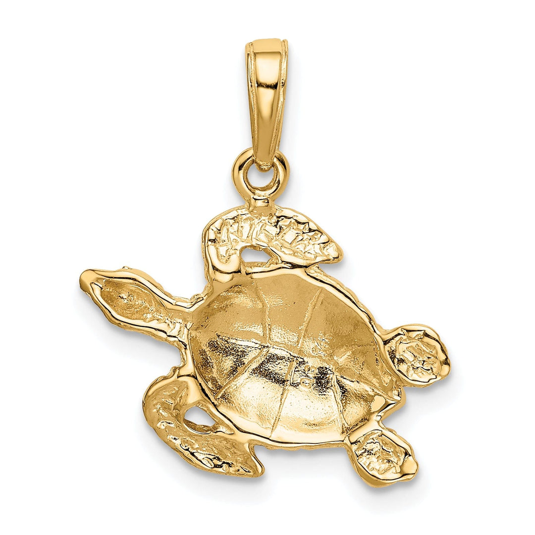 14k Yellow Gold Casted Textured and Polished Finish Solid Men's Sea Turtle Charm Pendant