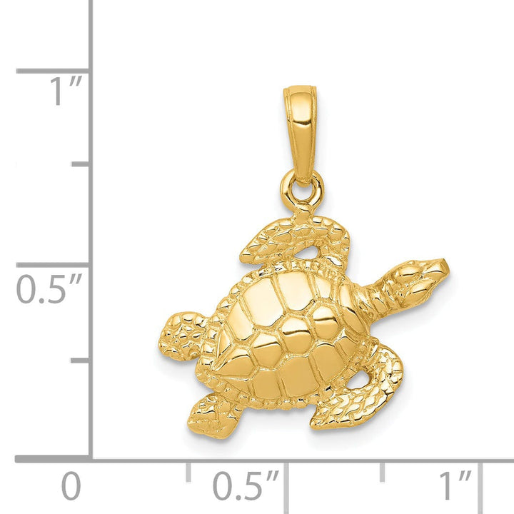 14k Yellow Gold Casted Textured and Polished Finish Solid Men's Sea Turtle Charm Pendant