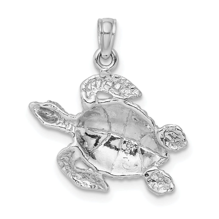 14K White Gold Casted Textured and Polished Finish Solid Men's Sea Turtle Charm Pendant