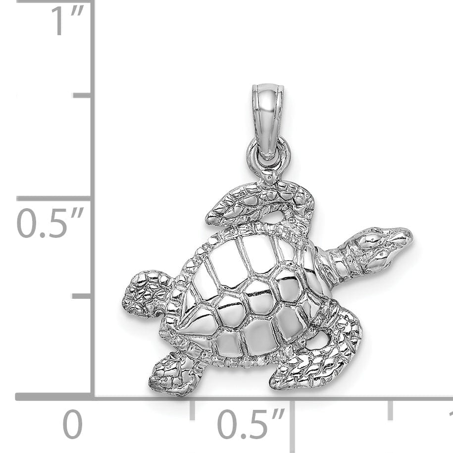 14K White Gold Casted Textured and Polished Finish Solid Men's Sea Turtle Charm Pendant