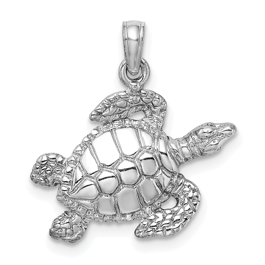 14K White Gold Casted Textured and Polished Finish Solid Men's Sea Turtle Charm Pendant