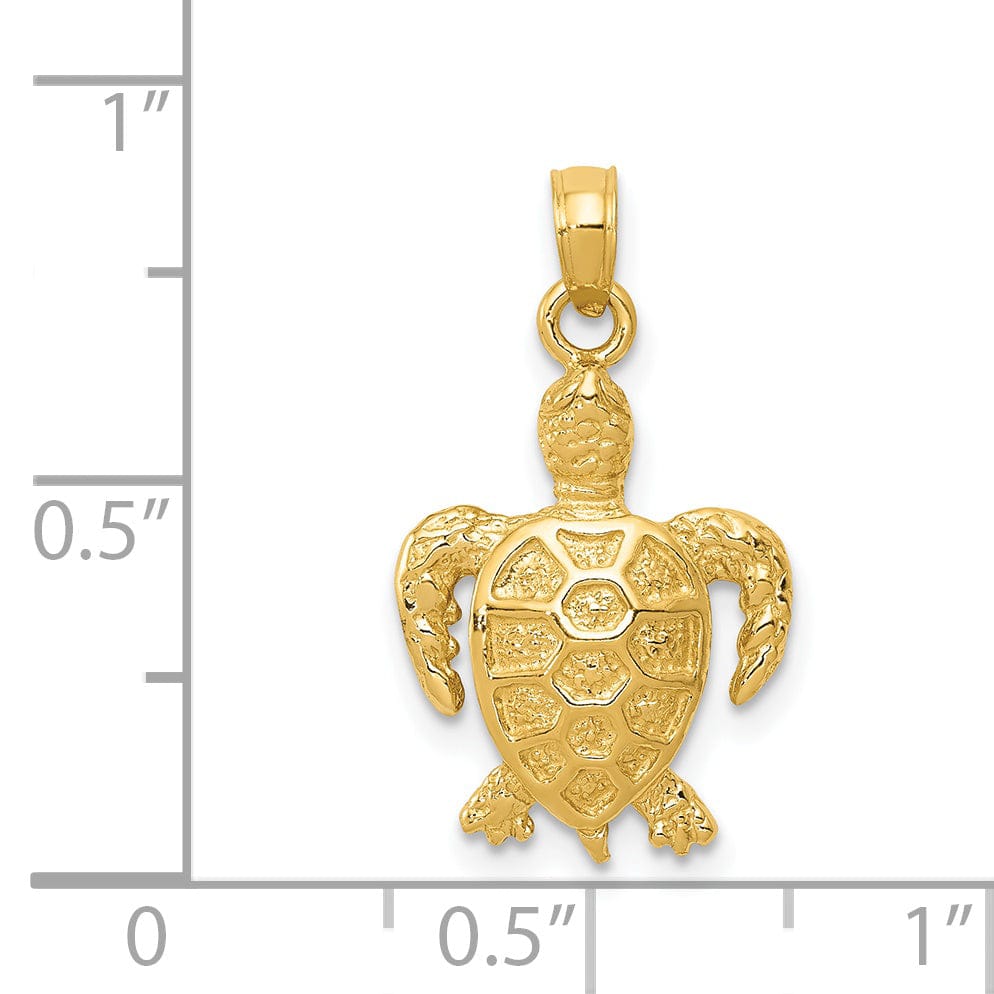 14k Yellow Gold Solid Casted Textured Polished Finish Sea Turtle Charm Pendant