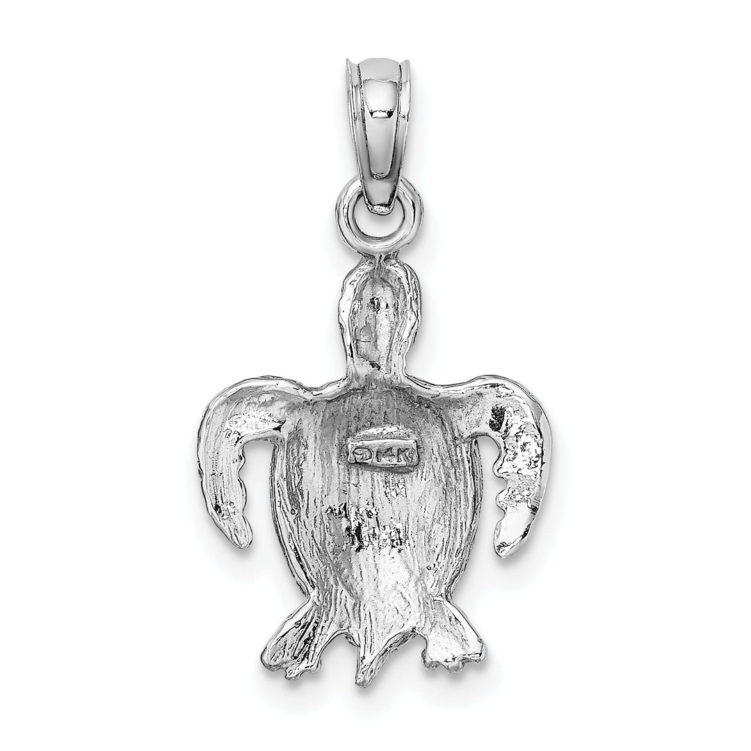 14K White Gold Solid Casted Textured Polished Finish Sea Turtle Charm Pendant
