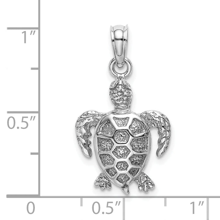 14K White Gold Solid Casted Textured Polished Finish Sea Turtle Charm Pendant