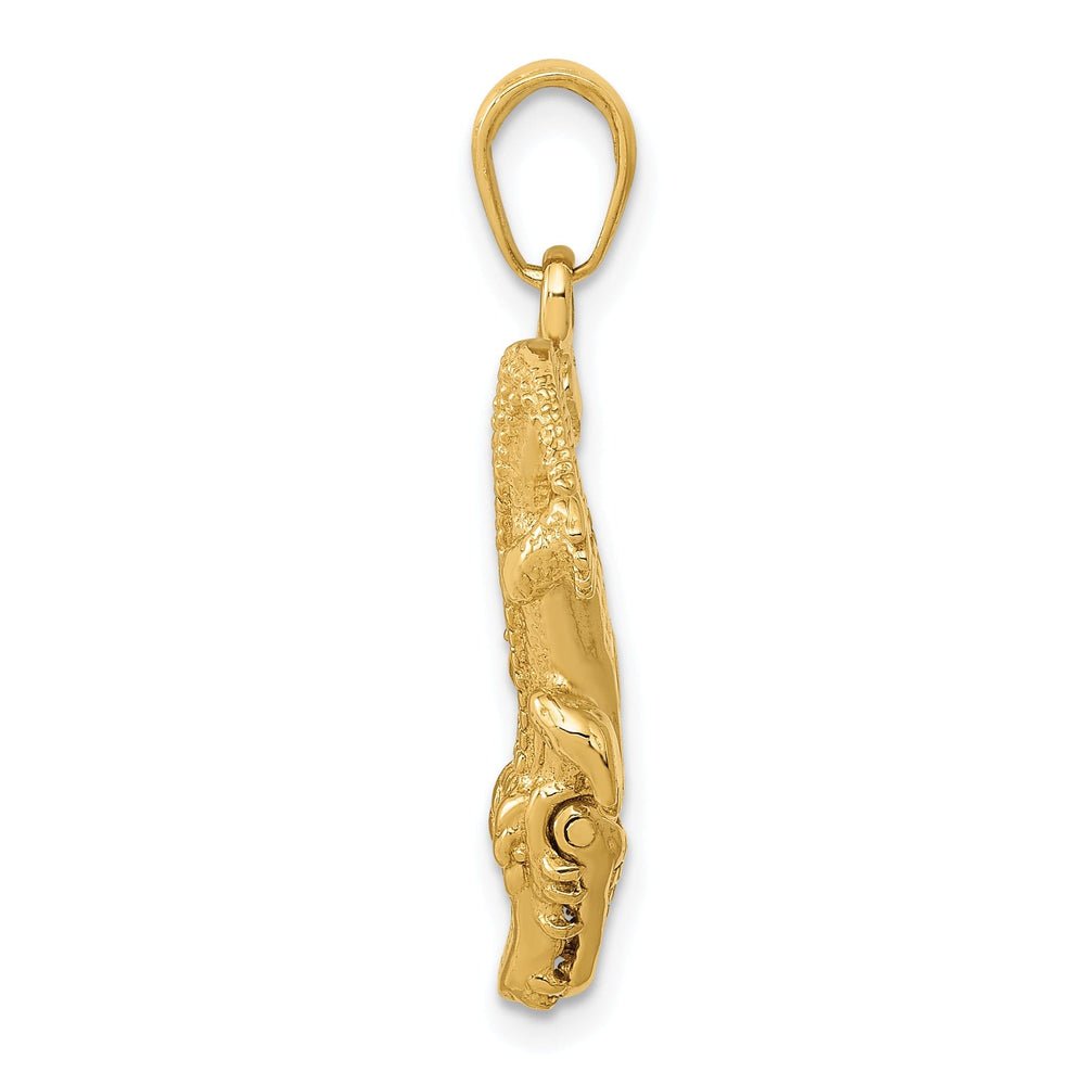 14k Yellow Gold Solid Textured Finish Moveable Alligator Charm Pendant