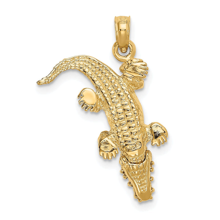 14k Yellow Gold Solid Textured Finish Moveable Alligator Charm Pendant