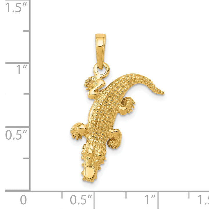 14k Yellow Gold Solid Textured Finish Moveable Alligator Charm Pendant