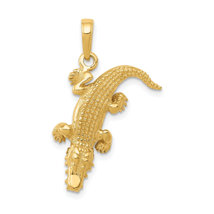 14k Yellow Gold Solid Textured Finish Moveable Alligator Charm Pendant