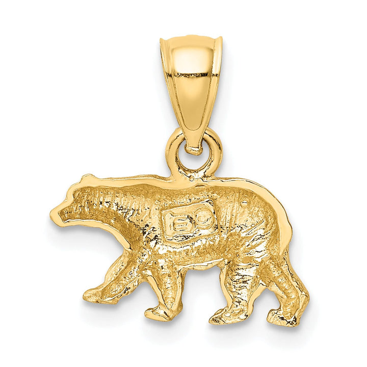 14K Yellow Gold Solid Textured Diamond Cut Finish Bear Walking Charm Pendant