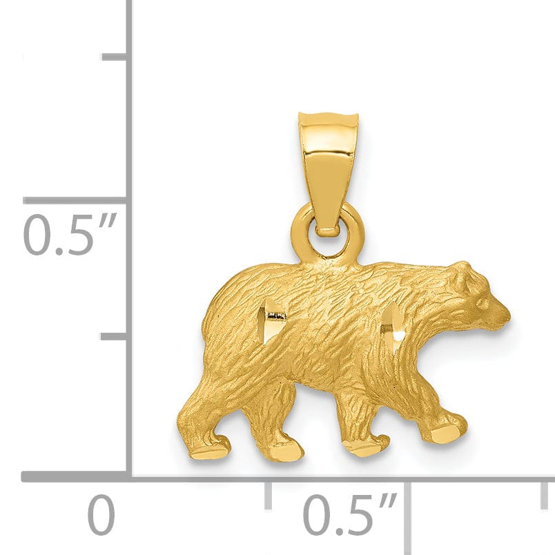 14K Yellow Gold Solid Textured Diamond Cut Finish Bear Walking Charm Pendant