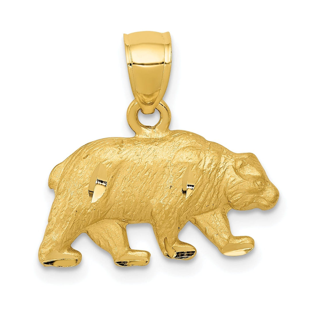 14K Yellow Gold Solid Textured Diamond Cut Finish Bear Charm Pendant