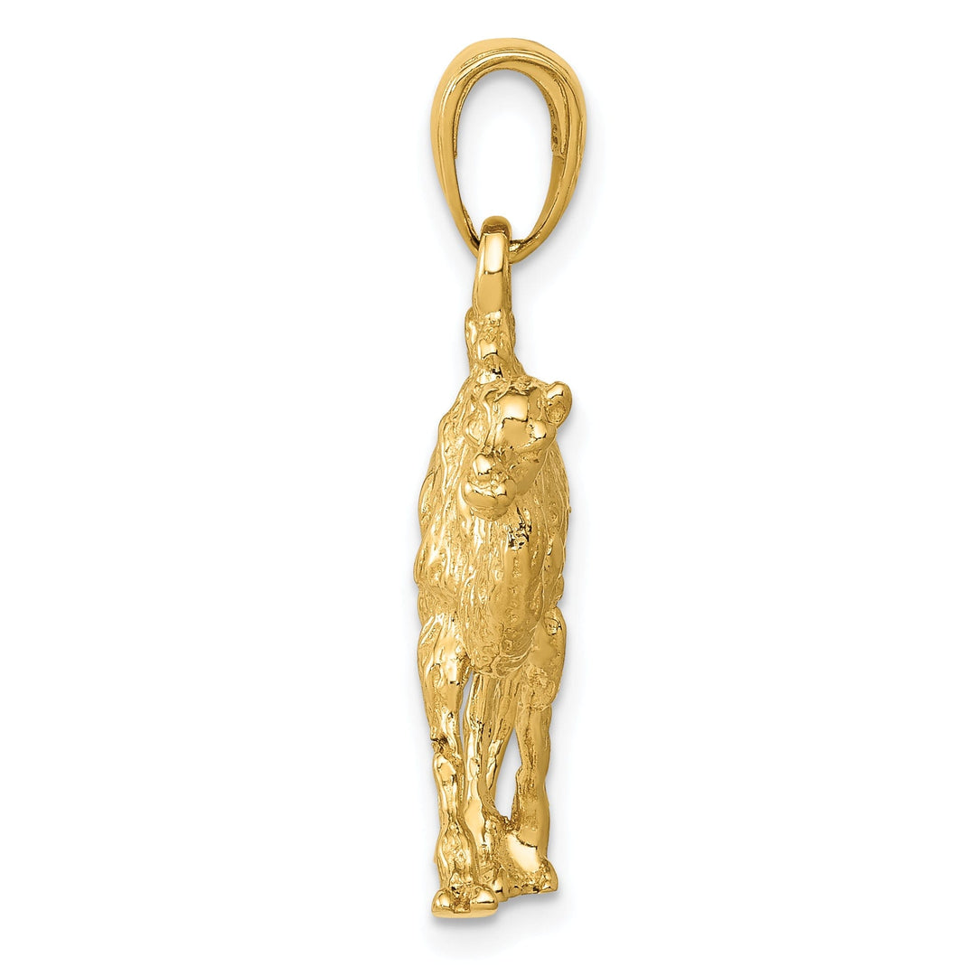 14k Yellow Gold Solid Textured Finish 3-Dimensional Camel Design Charm Pendant