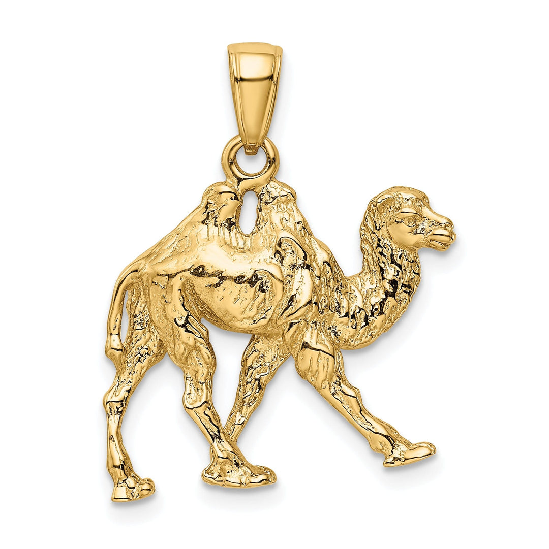 14k Yellow Gold Solid Textured Finish 3-Dimensional Camel Design Charm Pendant