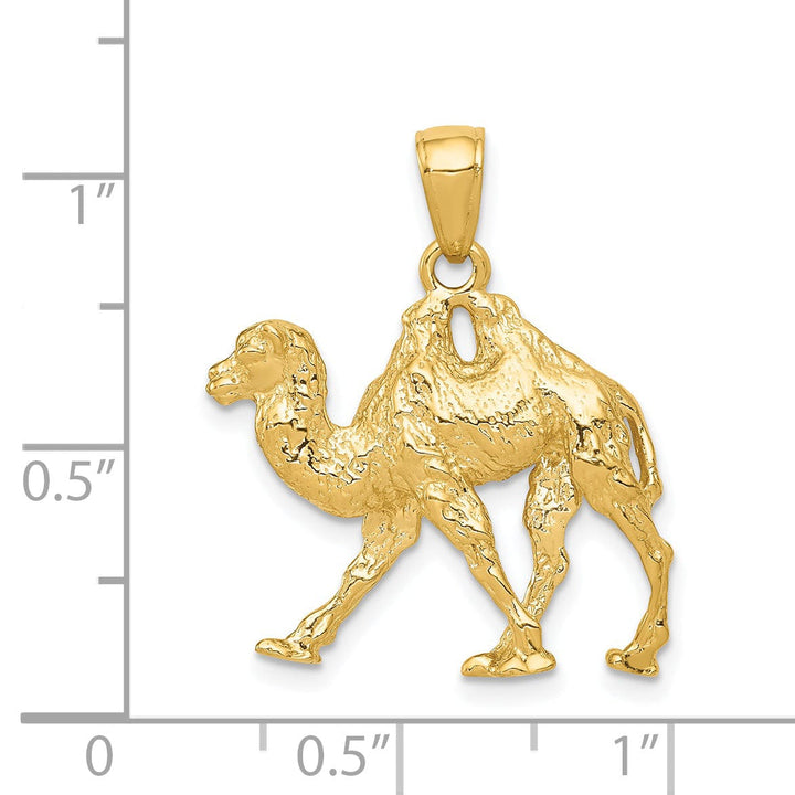 14k Yellow Gold Solid Textured Finish 3-Dimensional Camel Design Charm Pendant