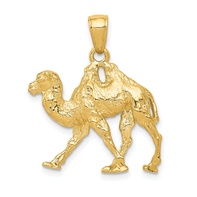 14k Yellow Gold Solid Textured Finish 3-Dimensional Camel Design Charm Pendant