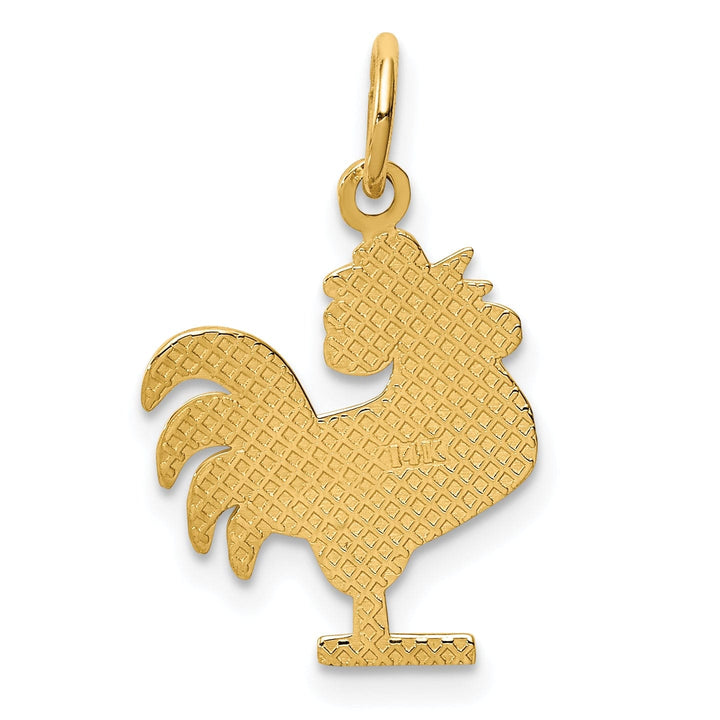 14k Yellow Gold Textured Polished Finish Rooster Charm Pendant