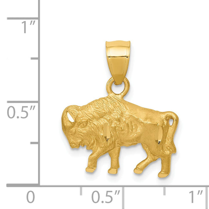 14K Yellow Gold Solid Textured Diamond Cut Finish Buffalo Charm Pendant