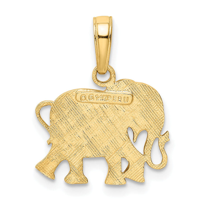 14k Yellow Gold Solid Textured Polished Finish Elephant Design Charm Pendant