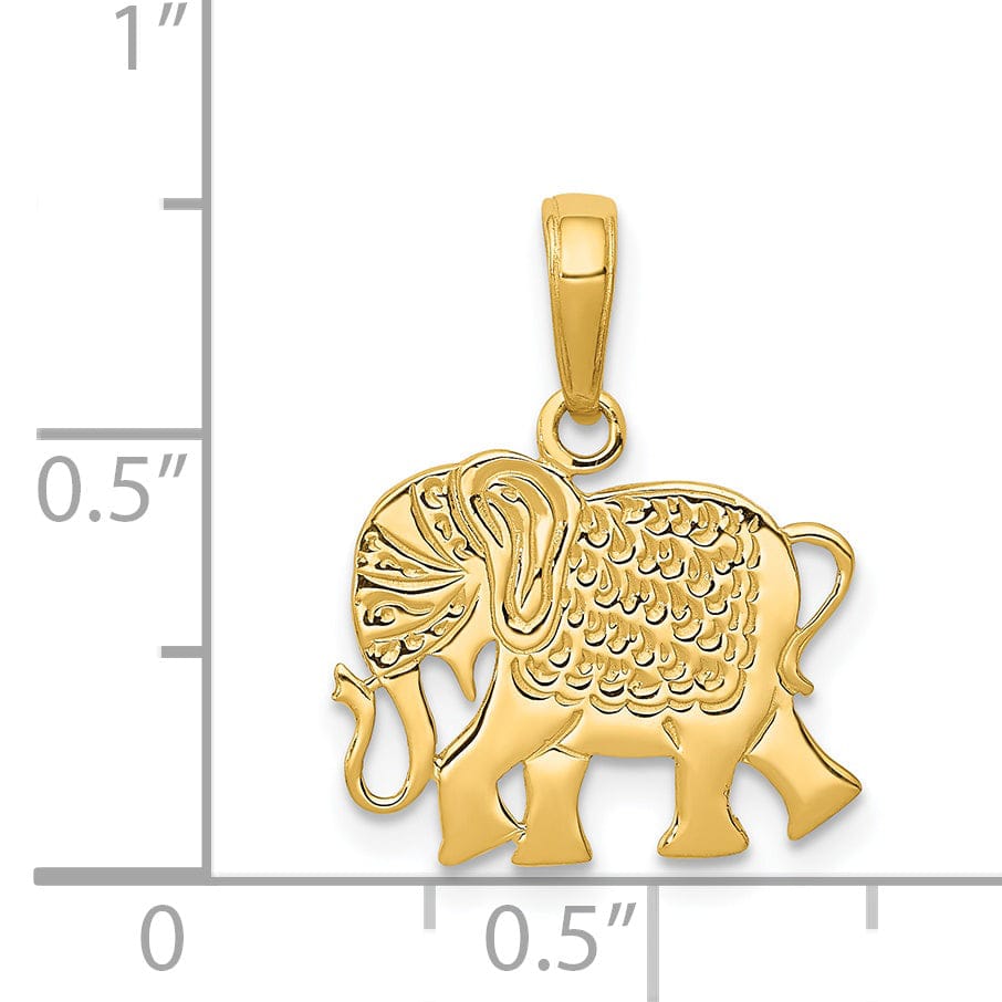 14k Yellow Gold Solid Textured Polished Finish Elephant Design Charm Pendant