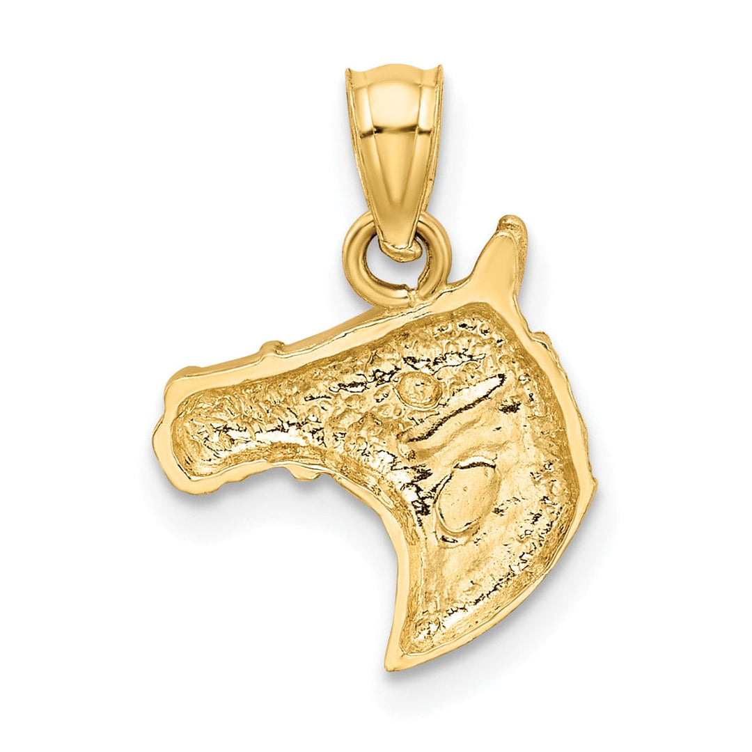 14k Yellow Gold Open Back Solid Diamond Cut Brushed Finish Horse Head Design Mens Charm Pendant