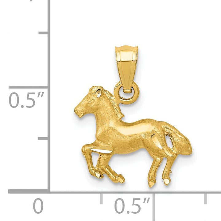 14k Yellow Gold Solid Polished Brushed Finish Horse Galloping Mens Charm Pendant